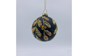 μπαλα γυαλινη pattern φυλλα 8cm gold/green