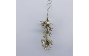 στολιδι κλαδακι white pearls 15cm champagne glitter