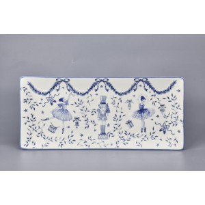 Χριστουγεννιάτικη πιατέλα με σχέδιο καρυοθραύστη και μπαλαρίνες σε μπλε απόχρωση 41x19 εκ