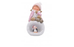 κοριτσακι κεραμικο σε χιονομπαλα 15.5*13*27cm white/pink