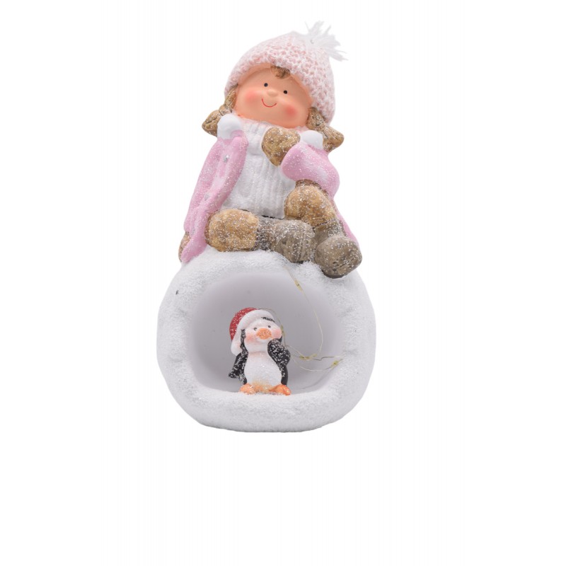 κοριτσακι κεραμικο σε χιονομπαλα 15.5*13*27cm white/pink
