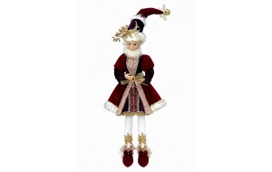 Winter Fir ξωτικό σε καθιστή στάση για Χριστουγεννιάτικη Διακοσμητική σύνθεση σε μπορντό και χρυσή απόχρωση 25x18x66 εκ