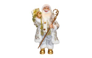 WALKING STICK SANTA 60CM WHITE/GOLD