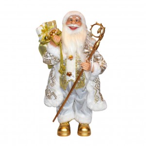 Χριστουγεννιάτικη διακοσμητική φιγούρα Άγιου Βασίλη σε λευκή απόχρωση με χρυσή διακόσμηση