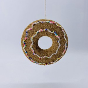 Χριστουγεννιάτικο στολίδι donut σε καφέ απόχρωση με πολύχρωμη διακόσμηση σετ τεσσάρων τεμαχίων 11 εκ