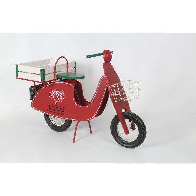 Χριστουγεννιάτικο ξύλινο διακοσμητικό μηχανάκι σε κόκκινη απόχρωση με επιγραφή Noel 111x46x75 εκ