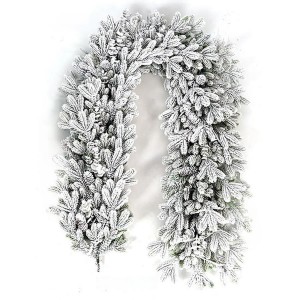 Large Leaves χριστουγεννιάτικη γιρλάντα με πράσινα χιονισμένα φύλλα full plastic 200 εκ