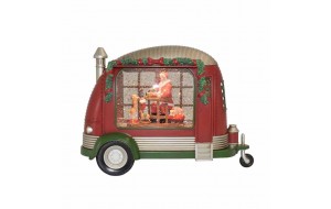 Santa's Caravan χριστουγεννιάτικο διακοσμητικό τροχόσπιτο με σκηνικό και ενσωματωμένο φωτισμό και μουσική usb 27x11x19 εκ