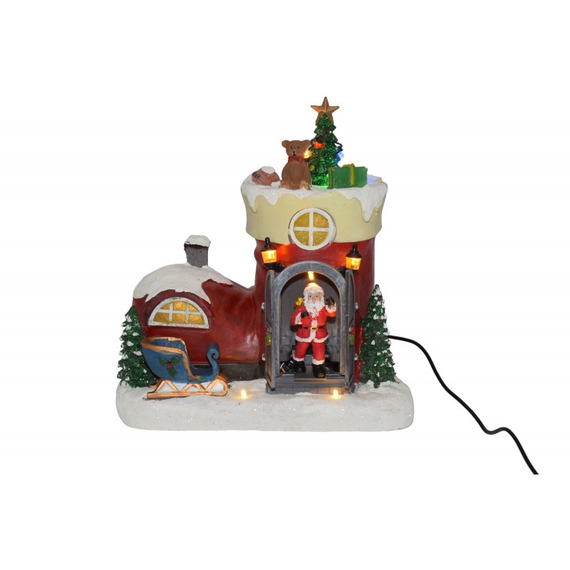 Χριστουγεννιάτικο διακοσμητικό μπότα σπιτάκι και ενσωματωμένο φωτισμό και μουσική 22x20x39 εκ