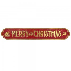 MERRY CHRISTMAS SIGN MINI SLEIGH 108*18.5CM RED/GOLD