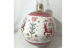 Χριστουγεννιάτικη διακοσμητική μπάλα από χειροποίητη τεχνική papier mache σε λευκή απόχρωση με σχέδιο 40x57 εκ