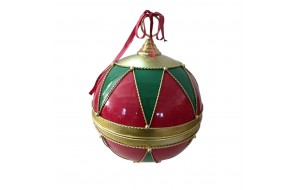 Χριστουγεννιάτικη μεταλλική διακοσμητική μπάλα με ρόμβους σε κόκκινη χρυσή και πράσινη απόχρωση 41x51 εκ