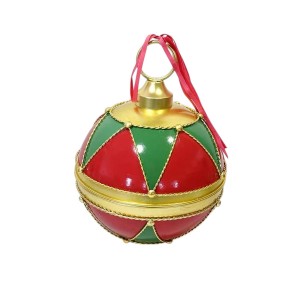 Χριστουγεννιάτικη μεταλλική διακοσμητική μπάλα με ρόμβους σε κόκκινη χρυσή και πράσινη απόχρωση 30x40 εκ