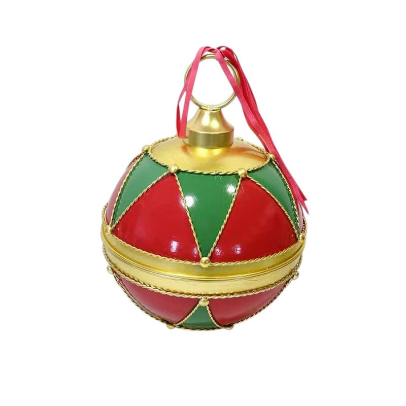 Χριστουγεννιάτικη μεταλλική διακοσμητική μπάλα με ρόμβους σε κόκκινη χρυσή και πράσινη απόχρωση 30x40 εκ