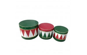 Χριστουγεννιάτικα μεταλλικά διακοσμητικά τύμπανα σε τρία μεγέθη και σχέδια σετ τριών τεμαχίων