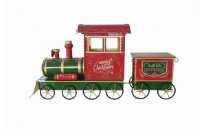 Χριστουγεννιάτικο μεταλλικό τρενάκι σε κόκκινη και πράσινη απόχρωση με επιγραφή North Pole Express 280x75x135 εκ