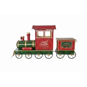 Χριστουγεννιάτικο μεταλλικό τρενάκι σε κόκκινη και πράσινη απόχρωση με επιγραφή North Pole Express 280x75x135 εκ