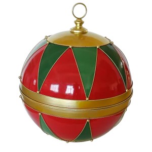 Χριστουγεννιάτικη μεταλλική διακοσμητική μπάλα με ρόμβους σε κόκκινη χρυσή και πράσινη απόχρωση 50x63 εκ