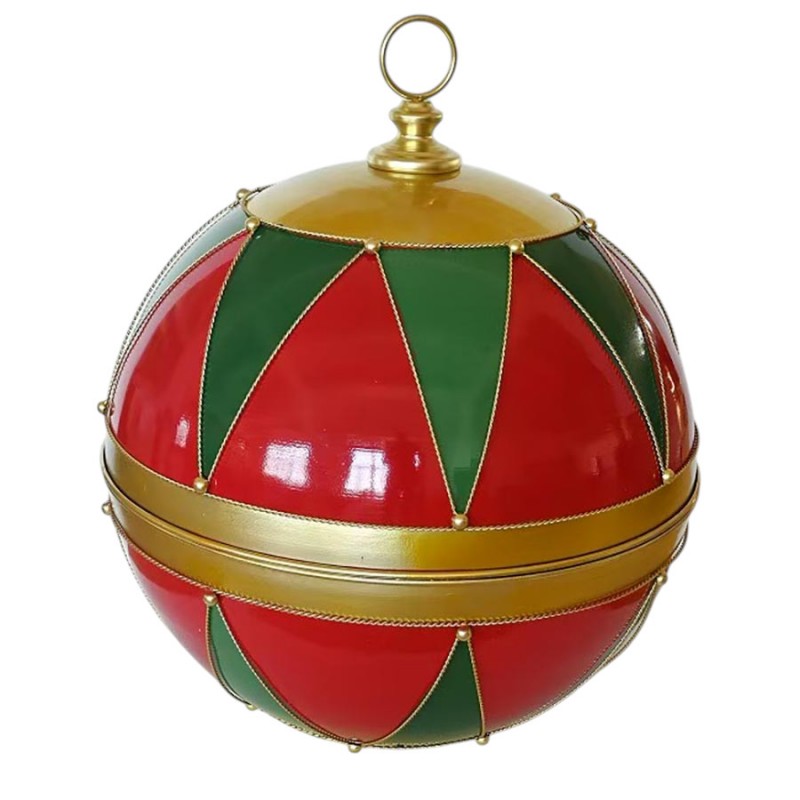 Χριστουγεννιάτικη μεταλλική διακοσμητική μπάλα με ρόμβους σε κόκκινη χρυσή και πράσινη απόχρωση 50x63 εκ