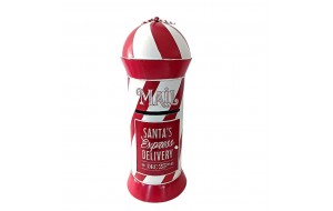 Χριστουγεννιάτικο μεταλλικό διακοσμητικό επιδαπέδιο γραμματοκιβώτιο σε ριγέ κόκκινη και λευκή απόχρωση 31x88 εκ