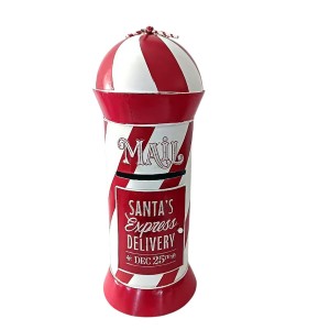 Χριστουγεννιάτικο μεταλλικό διακοσμητικό επιδαπέδιο γραμματοκιβώτιο σε ριγέ κόκκινη και λευκή απόχρωση 31x88 εκ