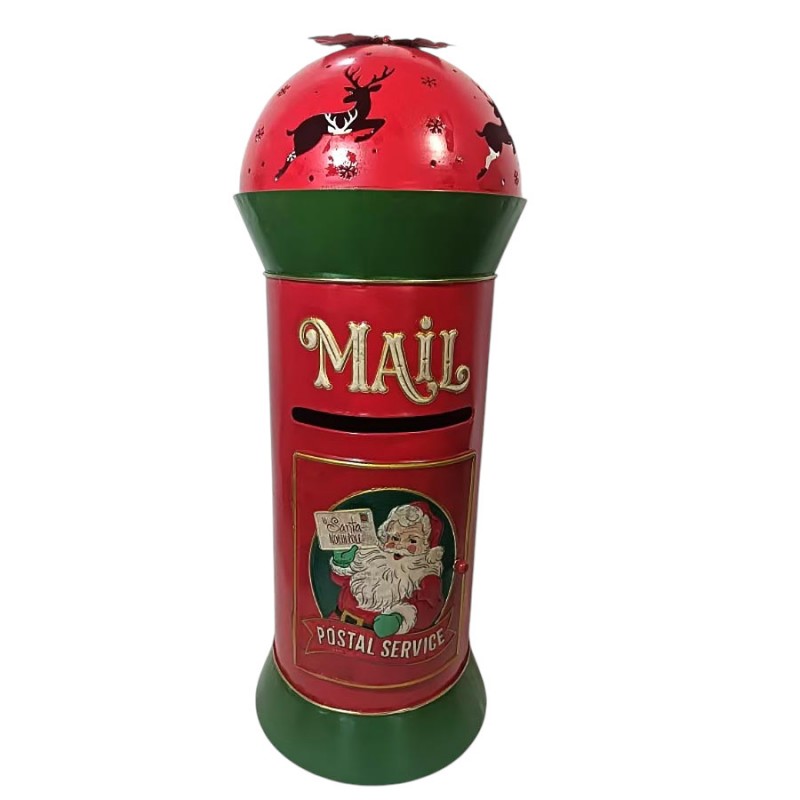 Χριστουγεννιάτικο μεταλλικό διακοσμητικό επιδαπέδιο γραμματοκιβώτιο σε κόκκινη απόχρωση με επιγραφή Postal Service 31x86 εκ