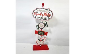 Χριστουγεννιάτικη διακοσμητική επιδαπέδια πινακίδα Candy Shop 32x12x76 εκ