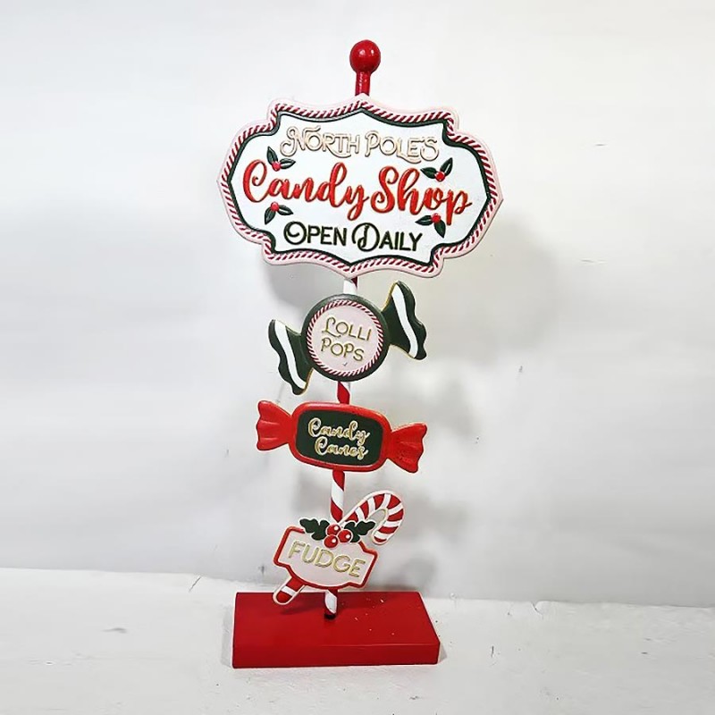 Χριστουγεννιάτικη διακοσμητική επιδαπέδια πινακίδα Candy Shop 32x12x76 εκ