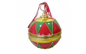Χριστουγεννιάτικη μεταλλική διακοσμητική μπάλα με ρόμβους σε κόκκινη χρυσή και πράσινη απόχρωση 21x29 εκ