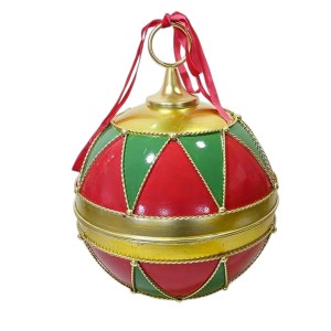 Χριστουγεννιάτικη μεταλλική διακοσμητική μπάλα με ρόμβους σε κόκκινη χρυσή και πράσινη απόχρωση 21x29 εκ