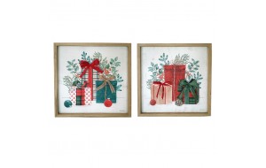Christmas Gifts χριστουγεννιάτικα καδράκια με σχέδιο δώρα σετ δύο τεμαχίων 40x40 εκ