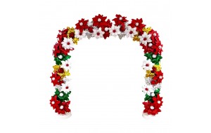 Χριστουγεννιάτικη μεταλλική αψιδα διακοσμημένη με λουλούδια αλεξανδρινά σε πολλές αποχρώσεις 233x41x269 εκ