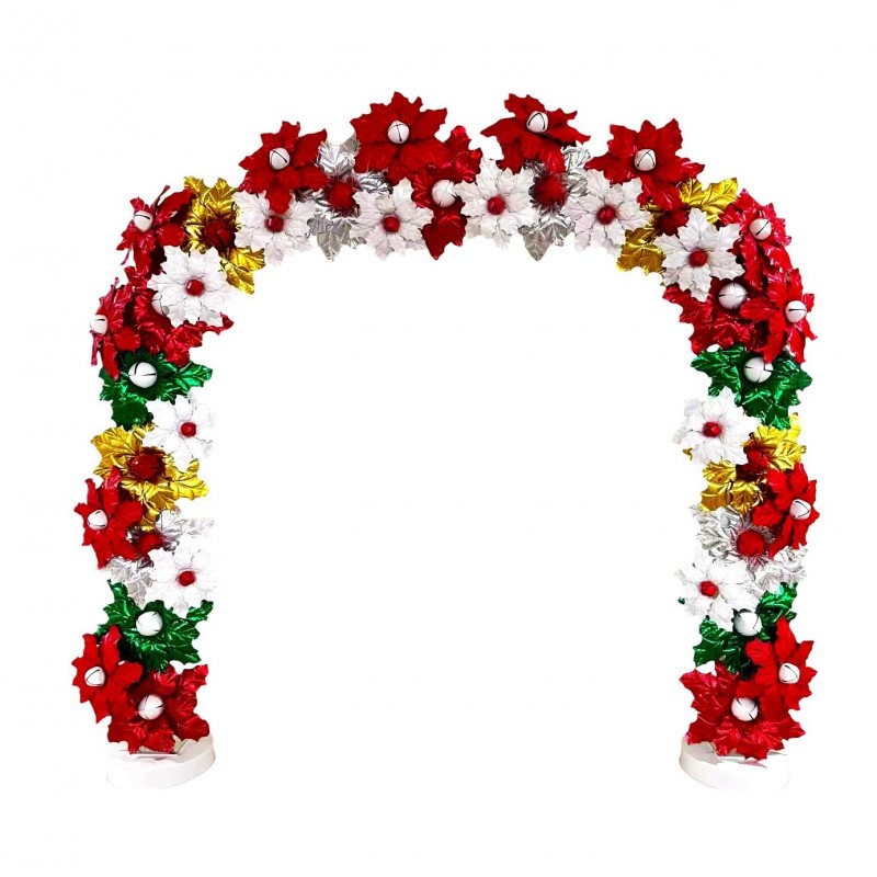 Χριστουγεννιάτικη μεταλλική αψιδα διακοσμημένη με λουλούδια αλεξανδρινά σε πολλές αποχρώσεις 233x41x269 εκ