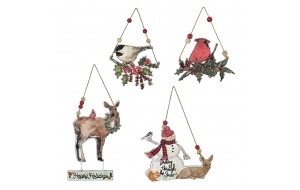 In the forest χριστουγεννιάτικα μεταλλικά στολίδια με τέσσερις φιγούρες σετ τεσσάρων τεμαχίων 15x32 εκ