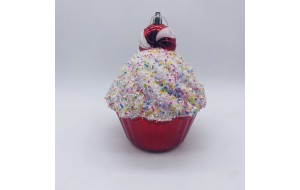 Αθραυστό στολίδι με μορφή cupcake για Χριστουγεννιάτικη Διακοσμητική σύνθεση σε κόκκινη απόχρωση 13x13x17 εκ