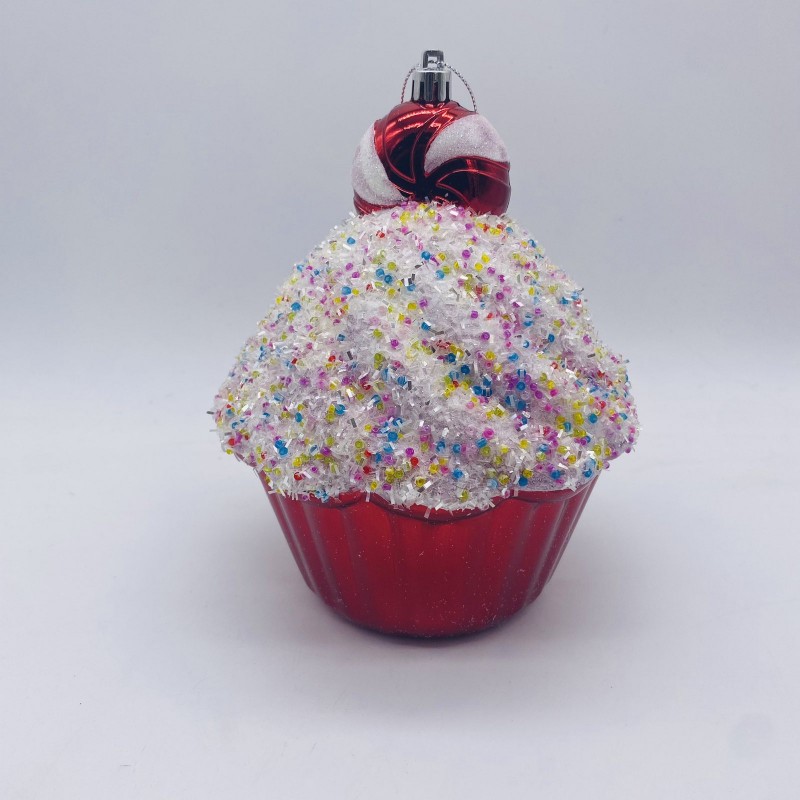 Αθραυστό στολίδι με μορφή cupcake για Χριστουγεννιάτικη Διακοσμητική σύνθεση σε κόκκινη απόχρωση 13x13x17 εκ CD-O-21166RED