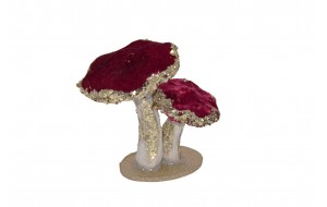 S/2 velvet mushrooms with beads 14.5*10.5*15cm bordeaux