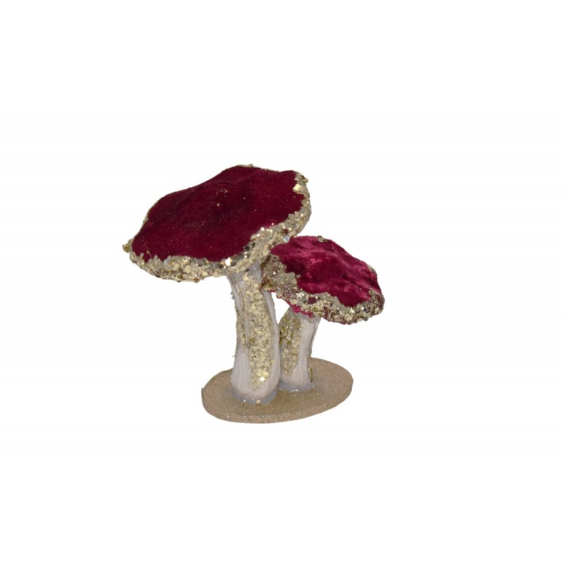 S/2 velvet mushrooms with beads 14.5*10.5*15cm bordeaux