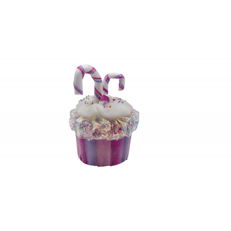 Rainbow Candy Χριστουγεννιάτικο Διακοσμητικό cupcake σε παγωμένη λιλά απόχρωση 16x29 εκ CD-OB-HL111024C