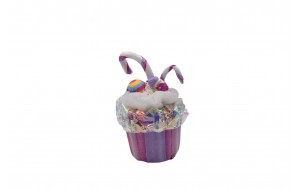 Cupcake Rainbow Candy σε λιλά απόχρωση για Χριστουγεννιάτικη Διακοσμητική σύνθεση 13x26 εκ