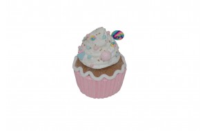 Χριστουγεννιάτικο Διακοσμητικό cupcake Rainbow Candy με ζαχαρένια ροζ απόχρωση 12x15,5 εκ