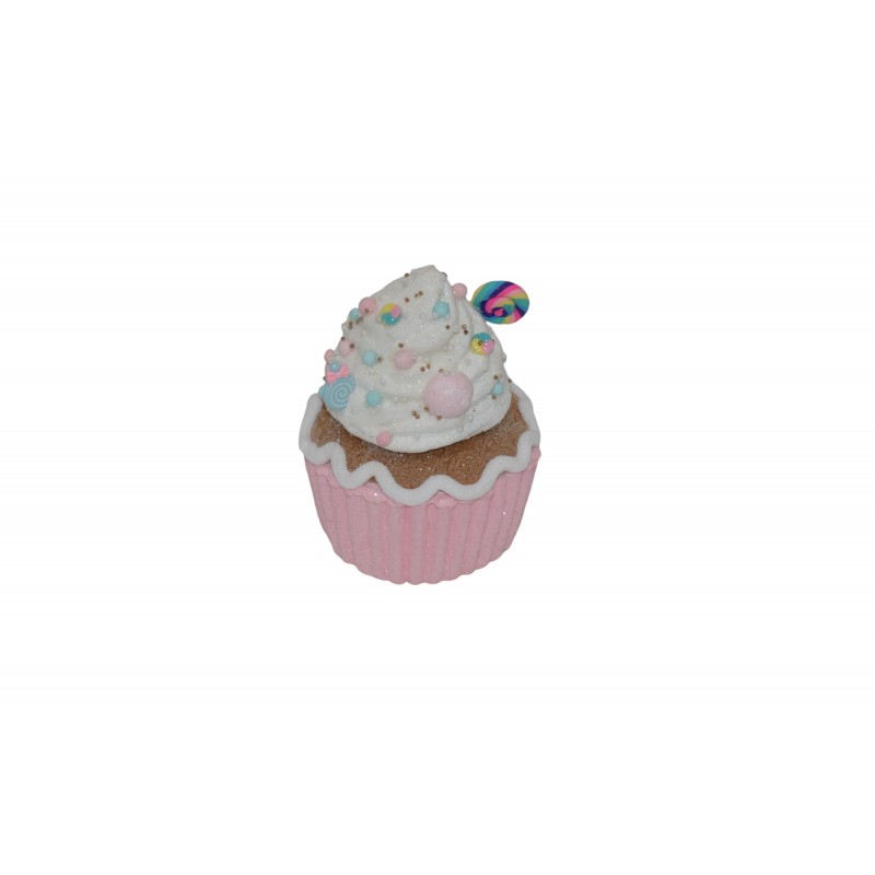 Χριστουγεννιάτικο Διακοσμητικό cupcake Rainbow Candy με ζαχαρένια ροζ απόχρωση 12x15,5 εκ CD-OB-HLG30523A