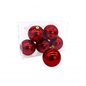 Χριστουγεννιάτικη μπάλα σε κόκκινο χρώμα γυαλιστερή σετ έξι τεμαχίων 8 εκ