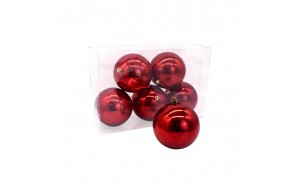 10CM ΠΑΚΕΤΟ S/6 ΧΡ.ΜΠΑΛΕΣ ΠΛΑΣΤΙΚΕΣ SHINY/PEARLY  RED