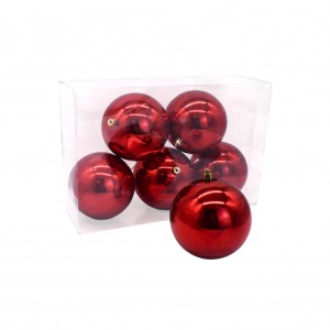 Χριστουγεννιάτικη μπάλα σε κόκκινο χρώμα γυαλιστερή σετ έξι τεμαχίων 10 εκ