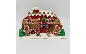 Τροχόσπιτο Candy House με LED σε μπισκοτί και λευκή απόχρωση για Χριστουγεννιάτικη Διακοσμητική σύνθεση 28x16,5x15 εκ Τροχόσπιτο Candy House με LED σε μπισκοτί και λευκή απόχρωση για Χριστουγεννιάτικη Διακοσμητική σύνθεση 28x16,5x15 εκ