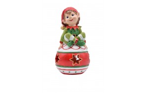 sitting elf on christmas ball 14*14*26cm led light 2*aaa red