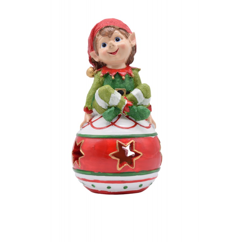 sitting elf on christmas ball 14*14*26cm led light 2*aaa red