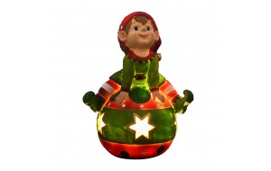 sitting elf on christmas ball 18.5*14*25cm led light 2*aaa green