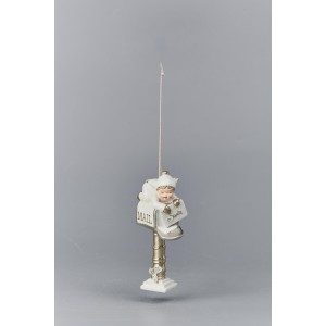 Χριστουγενιάτικο στολίδι γραμματοκιβώτιο σε λευκή απόχρωση με αγγελάκι 7x5x14 εκ